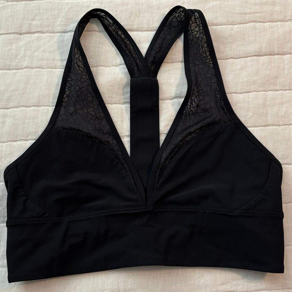 lululemon athletica Black Lace-Trim Deep V Sports Bra - Picture 3 of 5
